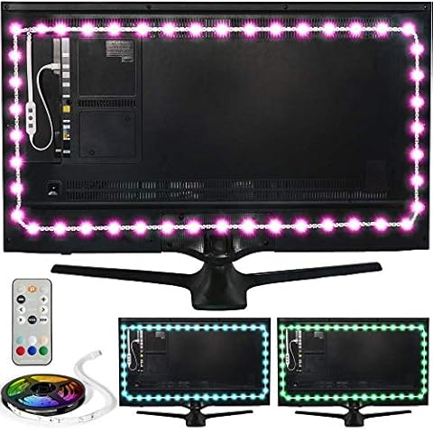 Power Practical LED Lights for TV in Living Room or Bedroom, Luminoodle Backlight, USB Powered Strips w/Remote for 15 Ambient Color Bias Lighting Options & 10 Brightness Modes, Size (60"-80" TV) Cover