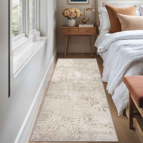 Art&Tuft 2x5 Runner Rug - Washable Runner Rugs, Non-Slip Runner Rug for Hallway, Low-Pile 2x5 Rug Runner Kitchen Laundry Room Rug Throw Carpet for Entrance Bedroom Living Room, Beige