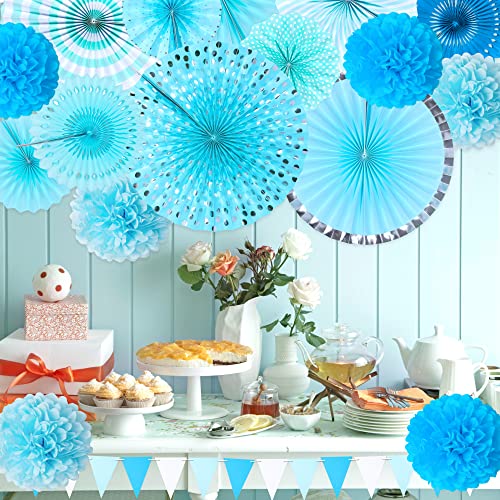 Image of Moon Boat 35PCS Party Decorations Paper Fan Hanging Set - Birthday,Baby Shower,Wedding Decor (Blue)