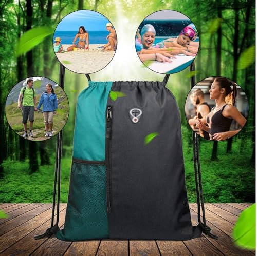 Image of ALASKA Drawstring Backpack Sports Gym Bag Large Size (18 Inch x 14 Inch) for Women & Men, Large Size With Two Zipper Pockets and Water Bottle Mesh Pocket.