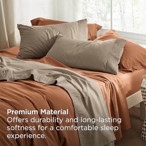 Image of Bedsure Full Size Bed Sheets - 4 Pieces Soft Full Sheet Set - Breathable & Cooling - Hotel Luxury - Easy Care Polyester Microfiber Bedding for Women, Men, Light Khaki