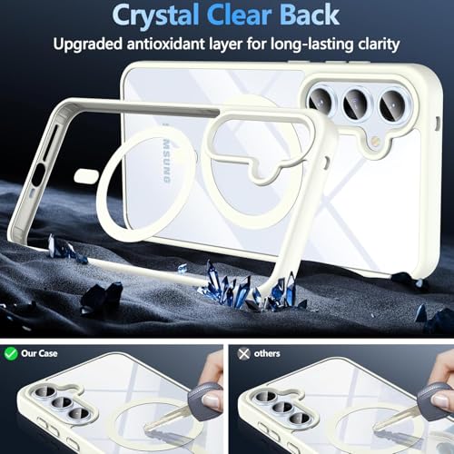 Image of DIZORO Compatible Samsung Galaxy A56 5g Case,Compatible with MagSafe, Non Yellow Military-Grade Drop Protection & Hard PC Back Cover Slim Transparent Anti-Scratch Shockproof Phone Case- MagWhite