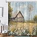 Sokdcam Rustic Barn Windmill Shower Curtain, Western Farm Barn Daisy Floral Farmhouse Bath Curtains Set, 72x72 inch Waterproof Fabric Bathroom Curtains with 12 Hooks