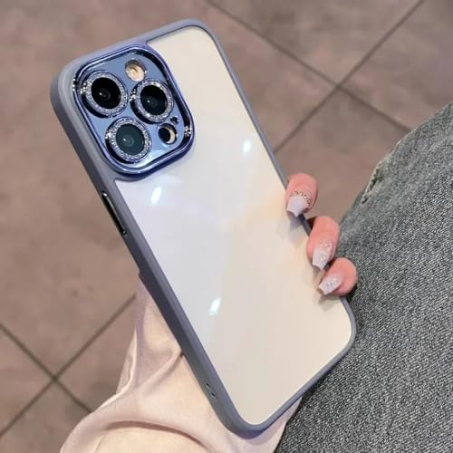 Coque iPhone 13 protection lentille diamant paillettes et antichoc transparent gris