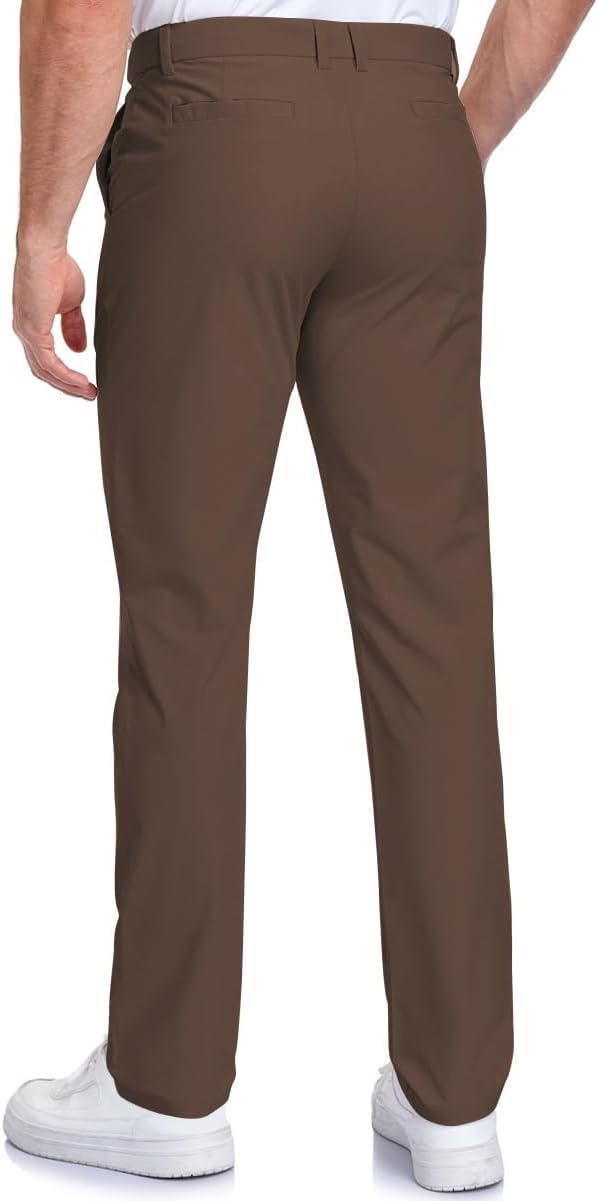 SPOSULEI Men's Golf Dress Pants Lightweight Quick Dry Water Resistant with 4 Pockets Stretch for Work Travel Casual Business Trousers Waist Elastic Brown 34Wx30L