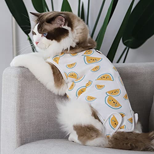 術後服 猫用 通気 柔らかい 術後ウェア ペット 介護服 傷口保護 傷舐め 避妊 引っ 掻き防止 手術用 雄 雌兼用 避妊 離乳 傷口保護 皮膚病 通気 夏用 小型犬 中型犬兼用 (M,スイカ柄)