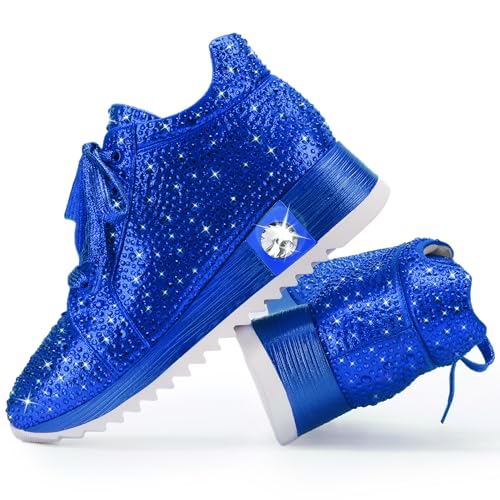 Image of FINDVELL Women's Fashion Glitter Sneakers Platform Wedge Shoes Sparkly Rhinestone High Top Sneakers Trendy Sequin Shoes Wedding Bride Dress