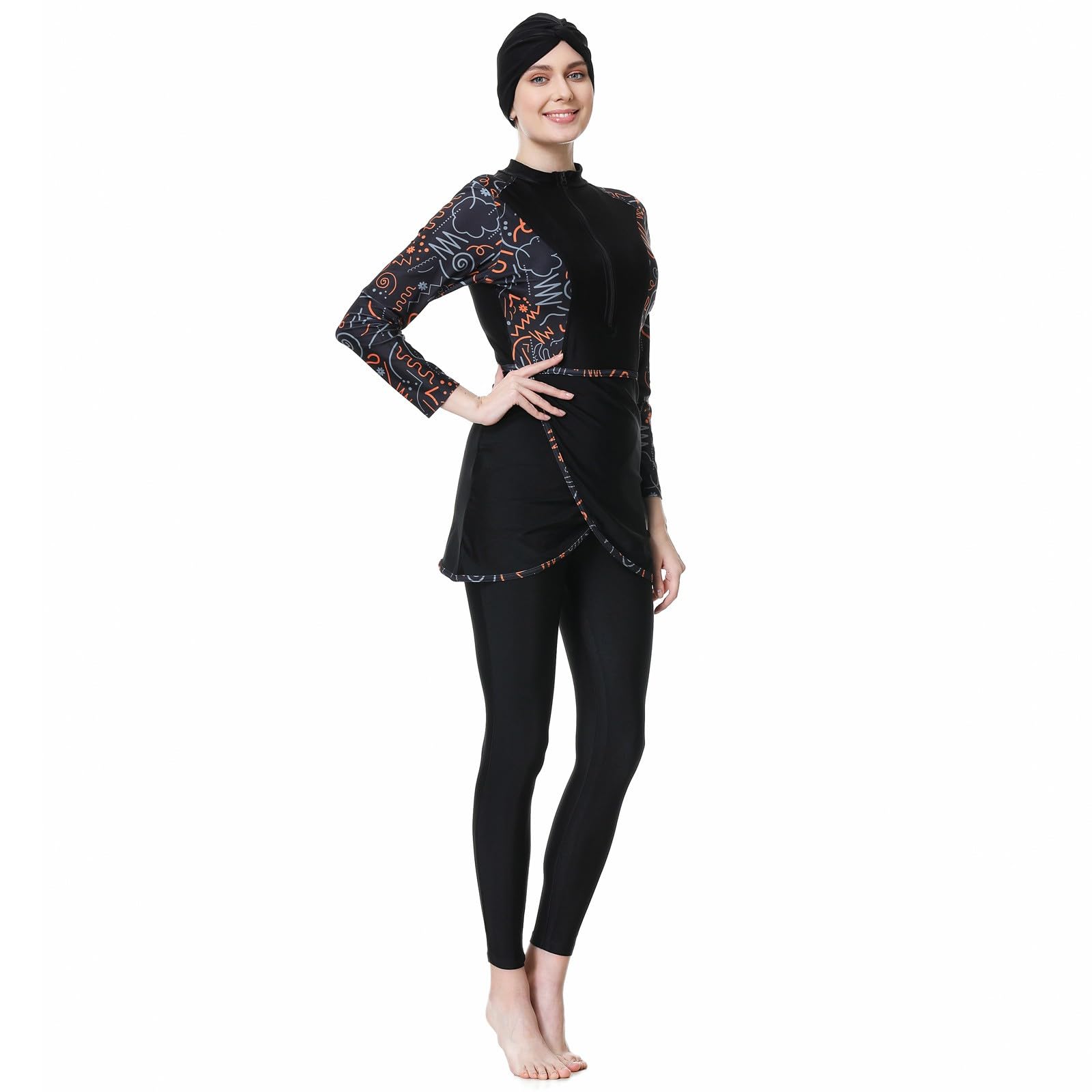 Burkini Damen Muslimische Swimwear, Große Größen Funktional Burkini, Elegant Langarm Badeanzug, Bademode, Rashguard Mit Bein Rashguard-Sets, Full Cover Swimsuits Ärmeln Schwimmanzug Schwimmkleid