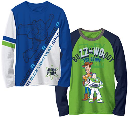 Disney Toy Story Boys Multicolored Toys Story Movie Characters Long Sleeve Tees, 2 Pack Green/Blue
