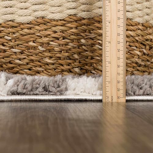 Image of Hauteloom Pixel Contemporary Checkered Fluffy Shag Area Rug - Modern Geometric Soft Carpet Tiles for Living Room, Kids Room, Nursery - Gray, Light Grey, White - 6'7 inch x 9'
