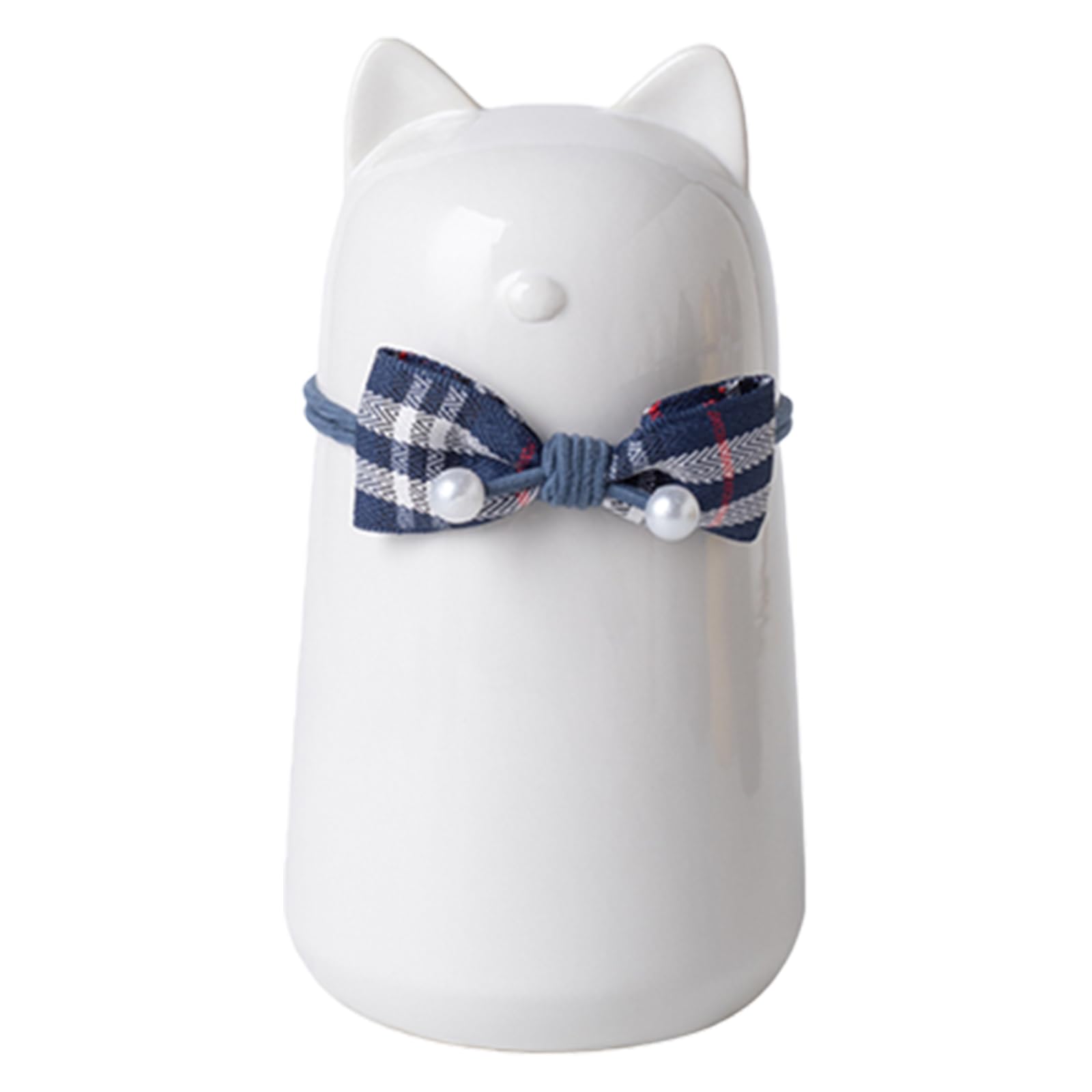 Duuclume Handcrafted Ceramic Cat Urn for Ashes,Bow Tie Cat Shaped Funeral Memorial Keepsake,Pet Urn for Indoor & Outdoor Use (White)