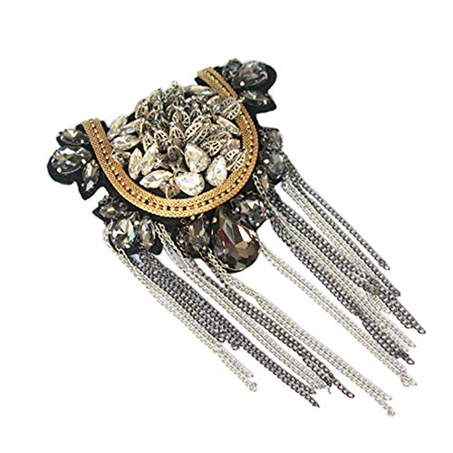 Zthread Two Colors Crystal Beaded Chain Shoulder Epaulet Women Girls Brooch Boards Badge Stage Dress Medal Accessories 1 Pair (Gold) #TOP1