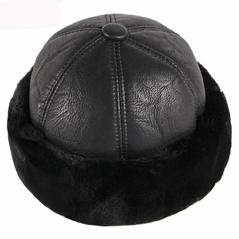 Gruba, ciepła, zimowa czapka męska, czarna, futrzana, rosyjska, męska, wiatroszczelna, narciarska, z polarową podszewką, czarno-średnia,Black-Medium