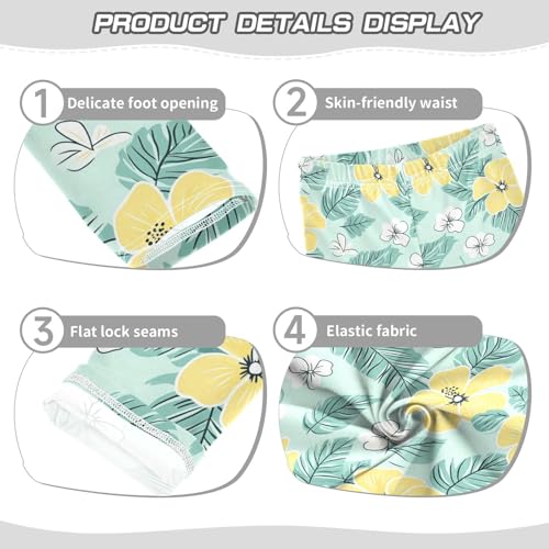 Yellow Hibiscus Palm Leaf Girls Casual Leggings for Kids Printed Long Pant Bottoms Stretch and Soft3
