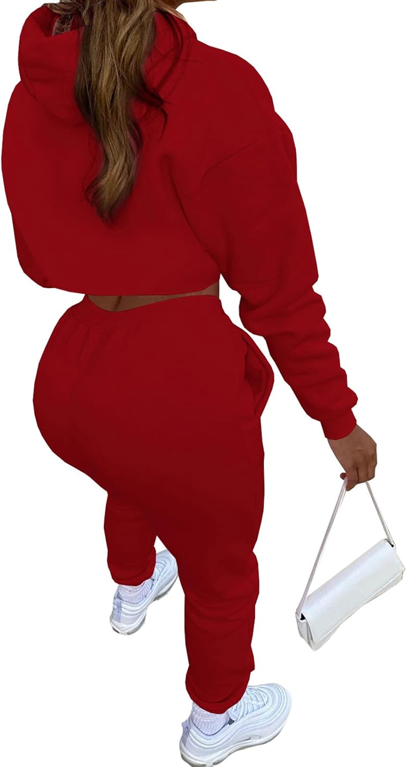 Women's Sexy 3 Piece Tracksuits - Long Sleeve Pullover Crop Top Hoodie +Tank Top+Drawstring Long Pants Sweatsuit - Image 2