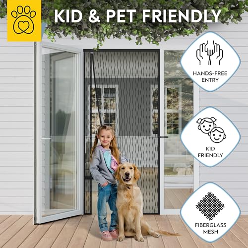 Image of AUGO Fiberglass Magnetic Screen Door Reversible Left Right Side Opening - Self Sealing, Heavy Duty, Hands Free, Keeps Bugs Out - Pet and Kid Friendly - Patent Pending Keep Open Feature - 38 inch x 83 inch