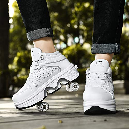 Image of 2-in-1 Roller Skates & Sneakers Unisex Retractable Wheels Outdoor Fun & Fitness Kick Roller Shoes