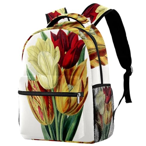 Sac à dos d'école tulipes colorées pour fille et adolescent 29x20x40cm