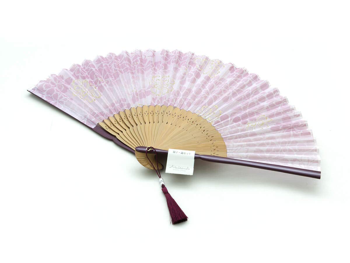 Handfächer Kiyoshisakura, Rosé, Bambus Holz und japanische Baumwolle, Premium-Qualität Stoff Etui und Geschenkbox