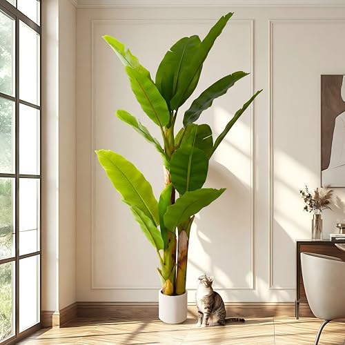 6ft Artificial Banana Tree Extra Tall Fake Plants Indoor for Living Room Large Faux Tree High End Realistic Floor Plant Big Silk Tree for Home Office Pet Friendly Large Indoor Plant Tropical Decor