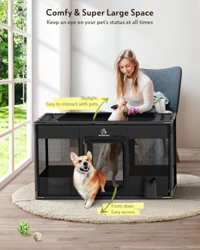 Image of Dog Playpen,Fabric Fence, Portable Soft Cat Kennel Crate,Breathable Exercise Puppy Pen,PVC Pipe Frame,Indoor Outdoor Cage for Small Animals Under 25 Ibs with Carrying Case(Black M)
