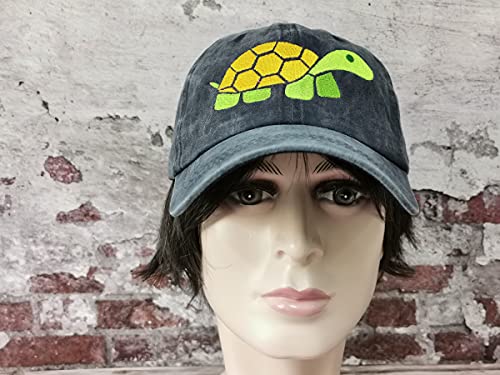 Embroidered Big Turtle Baseball Caps For Men Women Girl Boys, Adjustable Tortoise Trucker Hats Embroidery Animals Dad Hat Navy Blue #TOP5
