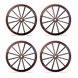 4 Pcs Wooden Wagon Wheel Wall Decor 10 Inches Old Western Wall Art Boho Farmhouse Wagon Wheels Vintage Wood Garden Wagon Wheel for Yard Decor Garden Home Bar Garage Decorative