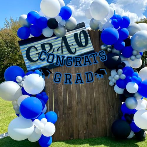 Image of Congrats Grad Banner Graduation Party Banner Decoration Hanging Garland High School College Backdrop Supplies Blue