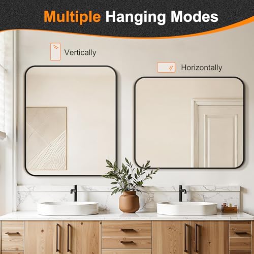 Image of Delma Bathroom Vanity Mirror, Black Framed Mirror for Over Sink, 36x30