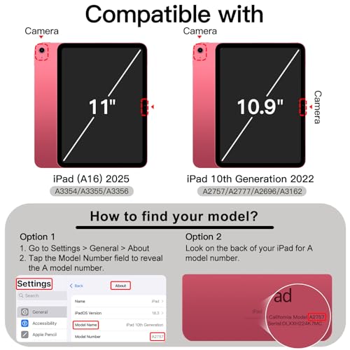 Image of JETech Multi-Angle Stand Case for iPad (A16) 11th /10th Gen, Pink
