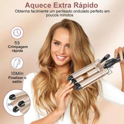 Chapinha Modelador De Cabelo Cerâmica Bivolt Tri-Ondas Ondulador Modeladora Cachos Para Ondular Prof