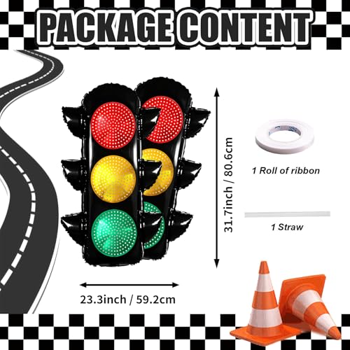 Image of 2Pcs Traffic Signal Balloons for Race Car Birthday Party Decoration, Traffic Balloons, Building Vehicle Birthday Party Supplies, Two Fast Theme Party Decoration