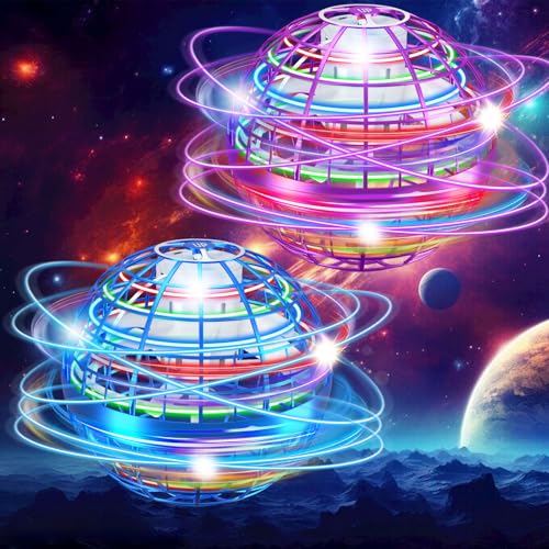 JOYGIFT 2-Pack Flying Orb Ball Toys, 2024 New Magic Flying Ball Toy, Galactic Fidget Spinner Ball with LGB Lights, Rechargeable Hover Ball Boomerang Drone Flying Toys for Kids Adults