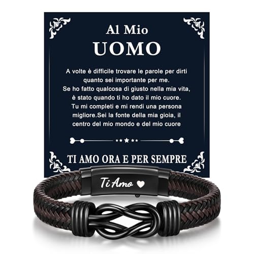 Gamtic Bracciale Uomo di Cuoio Ti Amo - Regalo per