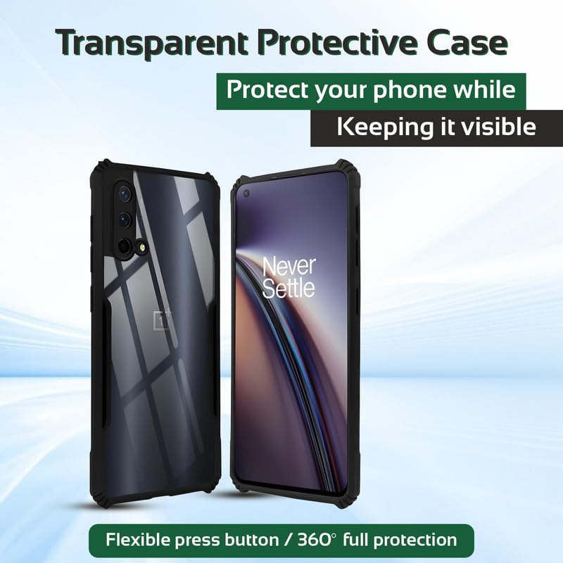 Image of AIBEX Compatible for OnePlus Nord CE 5 5G Mobile Back Case Cover, Crystal-Clear Shockproof Bumper with Camera Guard | 360 Hybrid Protection (TPU+PC) | Anti-Yellow, Slim Transparent - Black