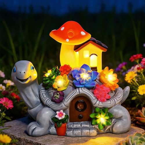 MERUIKCO Décoration de jardin solaire en forme de tortue avec 7 lumières LED, cadeau d'anniversaire pour femme, cadeau de pendaison de crémaillère, statue...