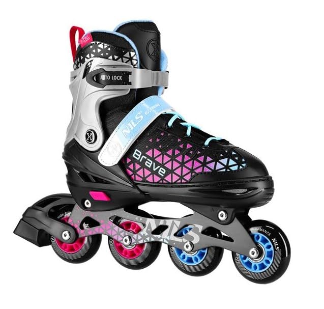 Brave 4-in-1 Inline Skates, Adjustable Ice Skates for Adults and Teenagers, Black/Pink/Blue