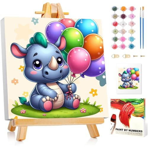 Tier Malen Nach Zahlen Kinder mit Rahmen, Tier Malen Nach Zahlen Kinder ab 5 6 7 8 9 10 Jahre, Malset Geschenk für Mädchen und Jungen 20x20cm Mit Staffelei