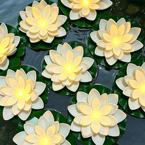 Luces flotantes de loto que evitan apagones por viento en decoración de piscinas y bodas a pilas