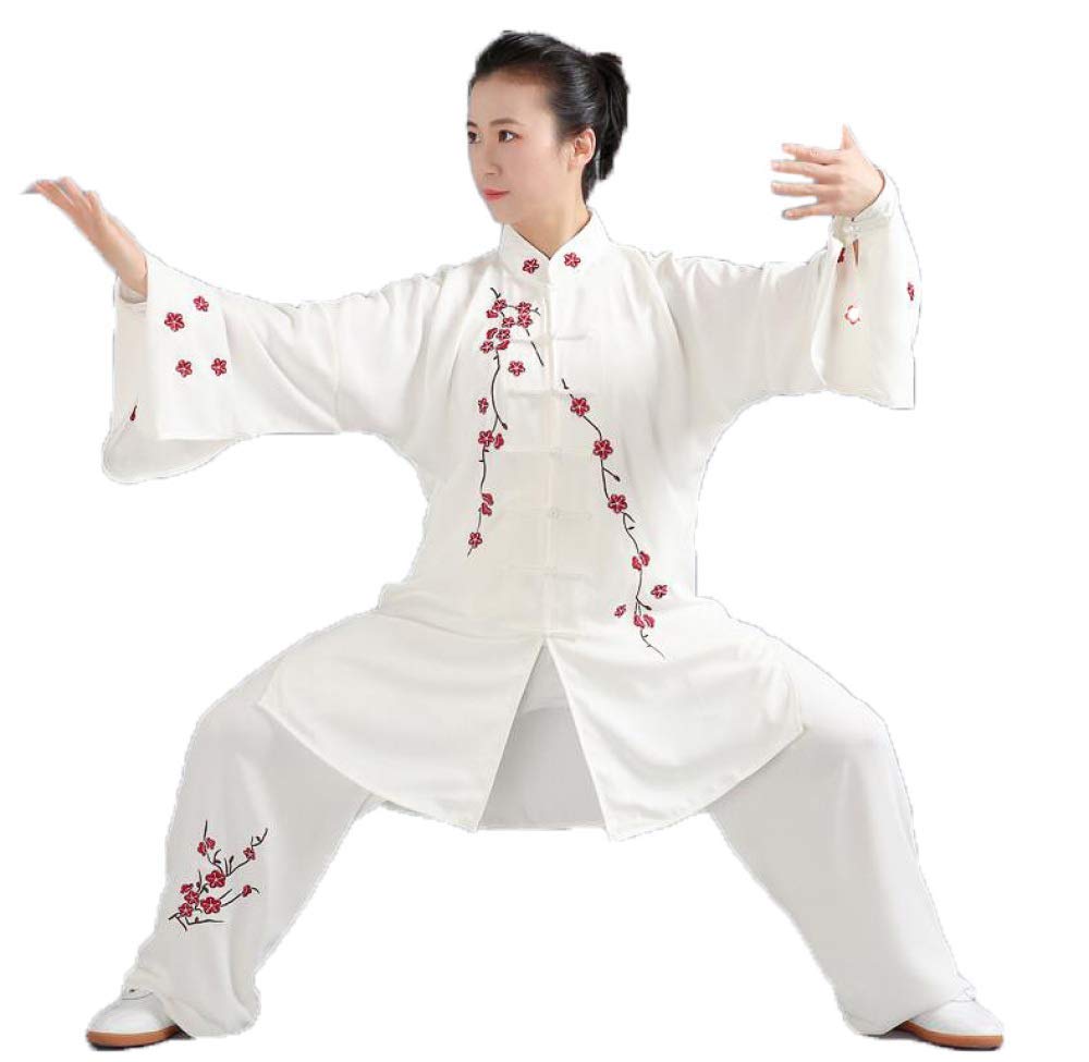 Vetement de Tai Chi femme blanc pour entrainement de Kung Fu en plein air et dojo