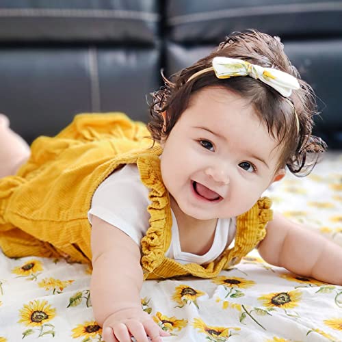 Image of LifeTree Baby Muslin Swaddle Blankets for Boys & Girls, Newborn Swaddle Set with Matching Headband Bow, Infant Blanket Wrap, 47 x 47 inches, Sunflowers, 70% Viscose from Bamboo and 30% Cotton