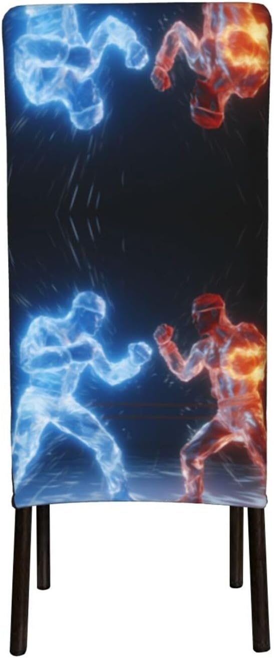 Ice and Fire Boxing Prints Protection Cover for Dining Chair - Stretchable Chair Throw Covers for Dining Room, Hotel Event Party