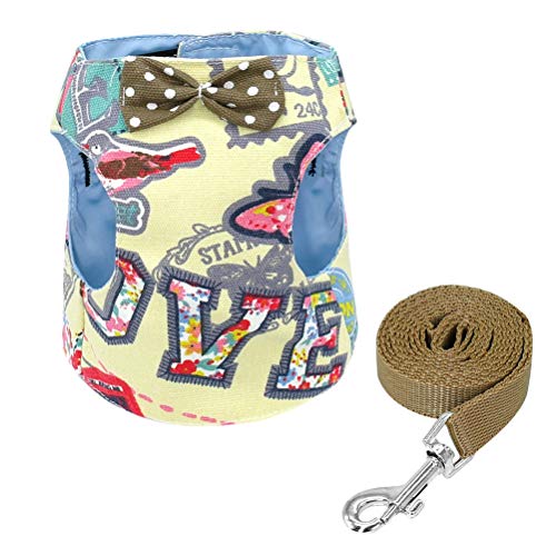 Dog Cat Harness and Leash Set Kitten Jeans Bowtie Vest Harnesses and Walking Leashes Set for Small Medium Large Cats Kitten Yellow M