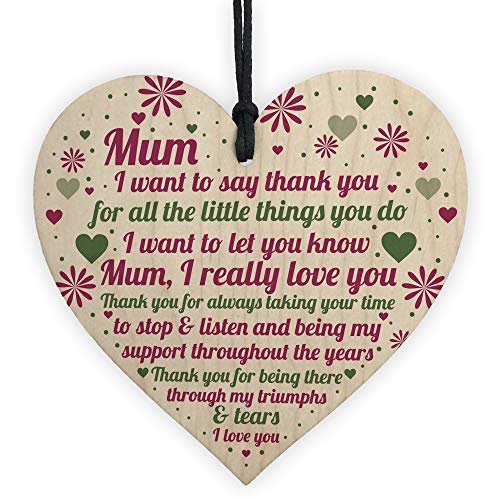 Red Ocean Happy Mothers Day Card Mothers Day Gift Wooden Heart Thank You Gift For Mum Keepsake