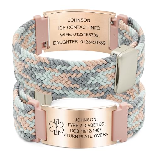 Personalized Medical Alert Bracelet, Elastic Nylon Medical ID Bracelet with Engraved Tag, Adjustable Length and Color Options, Custom Keepsake Gift for Health-Conscious Loved Ones