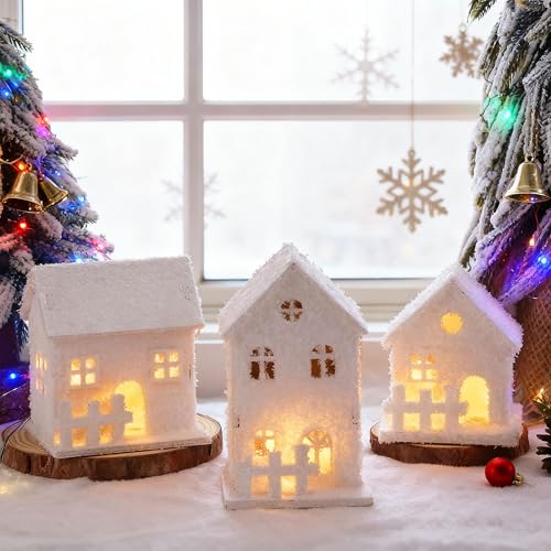 GWAEPU Weihnachtsdorf mit Beleuchtung Weihnachtsdeko: 3 Stück Mini...
