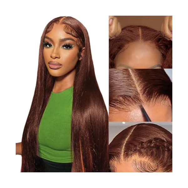 FTQZKEY 20 Inch Chocolate Brown Lace Front Wig, 13×4 Brown Straight Wigs, Human Hair