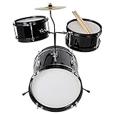 AW 3pcs Drum Set Kit Sticks Bass Snare Throne Cymbal Seat Black