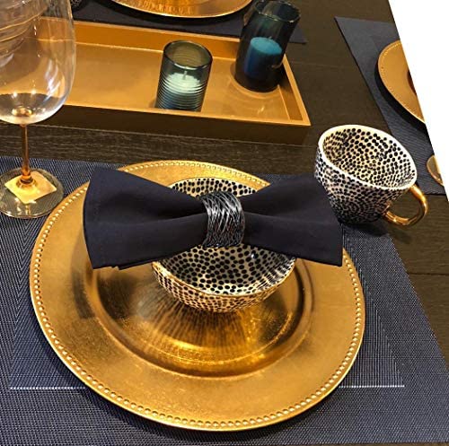 Image of SKAVIJ Handmade Twisted Wire Mesh Napkin Rings Holders Decor Dinner Party Wedding Thanksgiving Christmas Gathering (Black 10pcs)