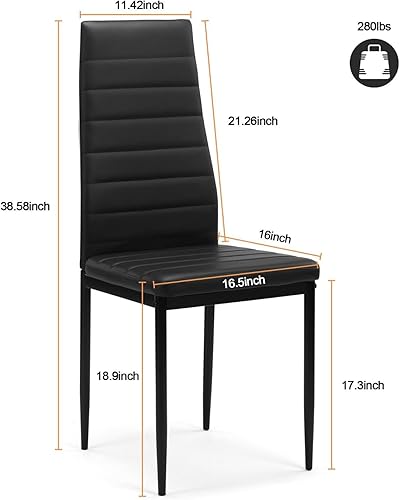 Miniatura 2 de Silla de comedor tapizada de piel sintética con patas de metal y respaldo apretado, silla auxiliar moderna, para comedor, cocina, dormitorio, sala